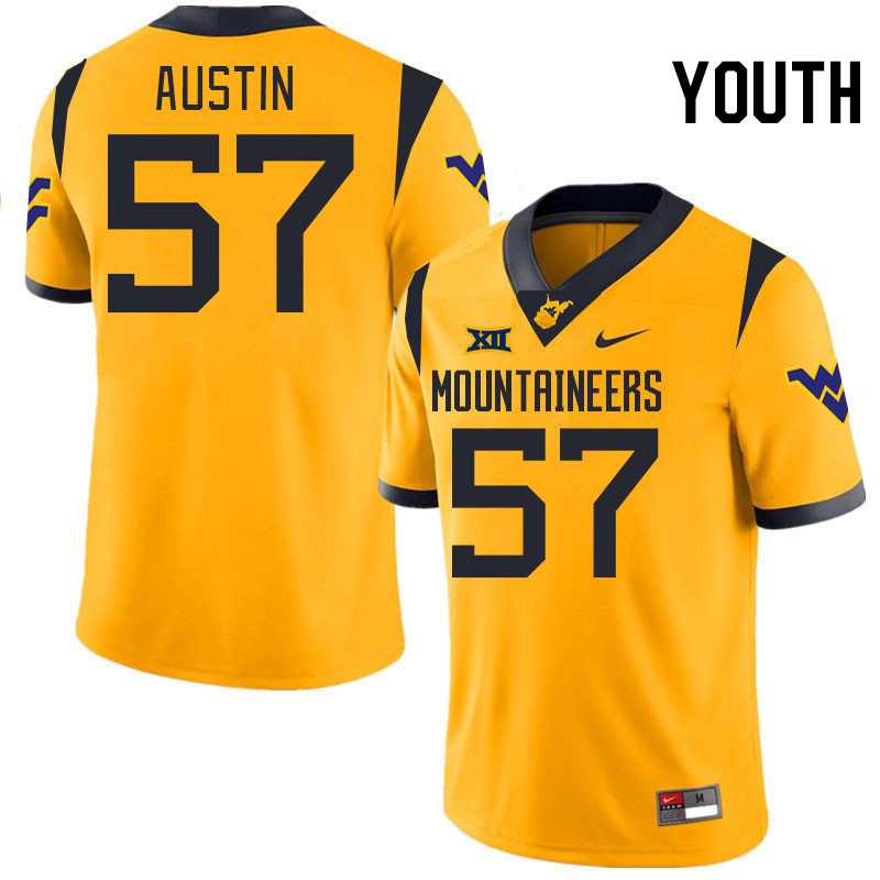 Youth #57 Lucas Austin West Virginia Mountaineers College 2024 New Uniforms Football Jerseys Stitche